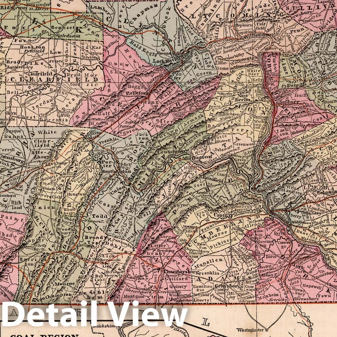 Pennsylvania with Philadelphia, Montgomery and Delaware Counties and Coal Region, 1856 - Historical Map Print