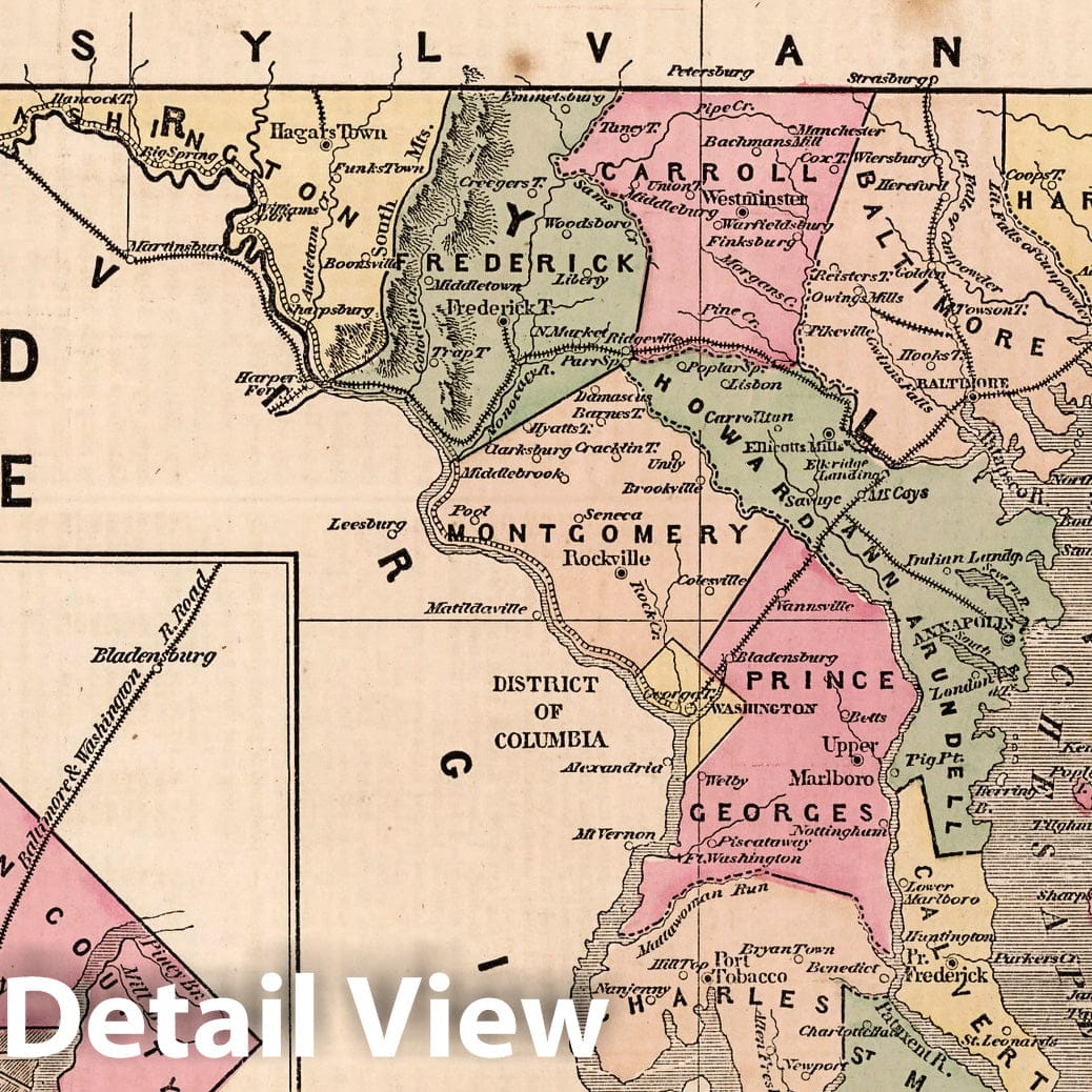 Maryland, Delaware & District of Columbia Railroad Map, 1856