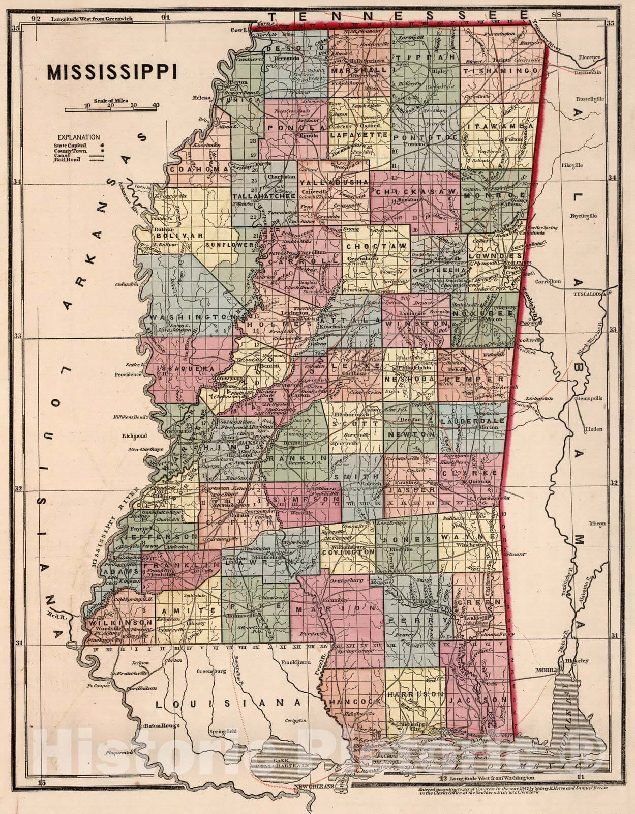 Historic Map : World Atlas Map, Mississipppi. 1842 - Vintage Wall Art