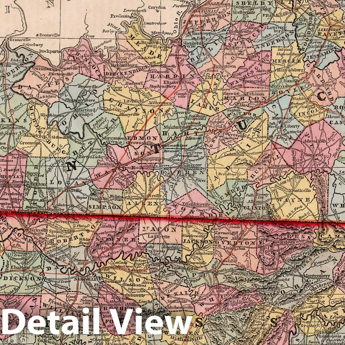 Kentucky and Tennessee, 1856 - Historical Map Print from Morse's General Atlas