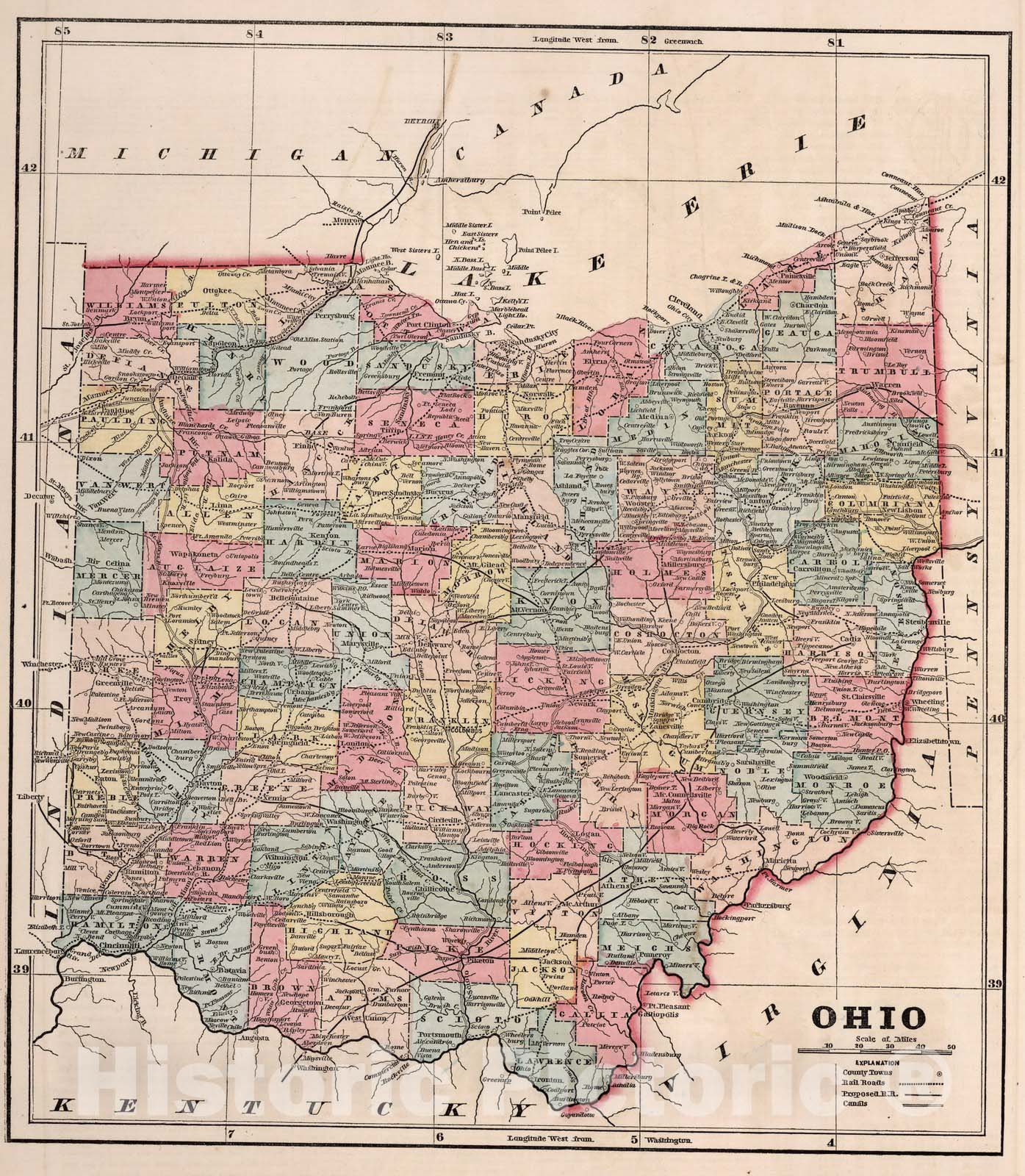 Historic Map : World Atlas Map, Ohio. 1856 - Vintage Wall Art