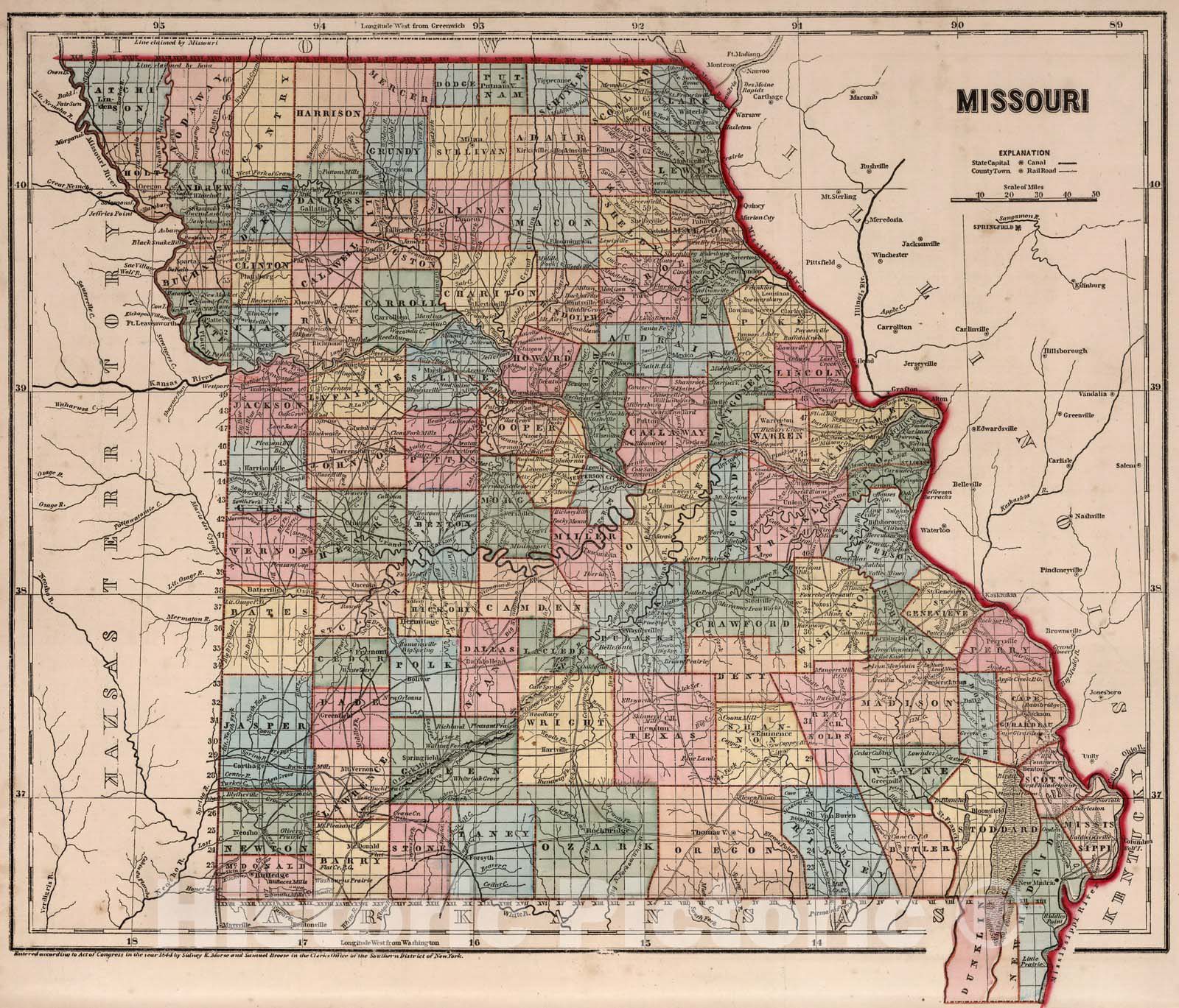 Historic Map : World Atlas Map, Missouri. 1856 - Vintage Wall Art