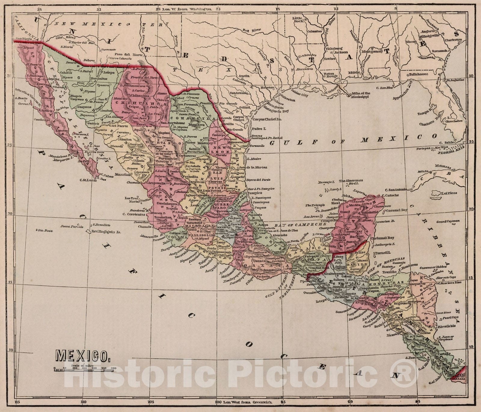 Historic Map : World Atlas Map, Mexico. 1856 - Vintage Wall Art