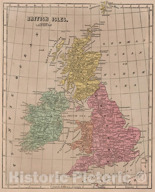 Historic Map : World Atlas Map, British Isles. 1856 - Vintage Wall Art