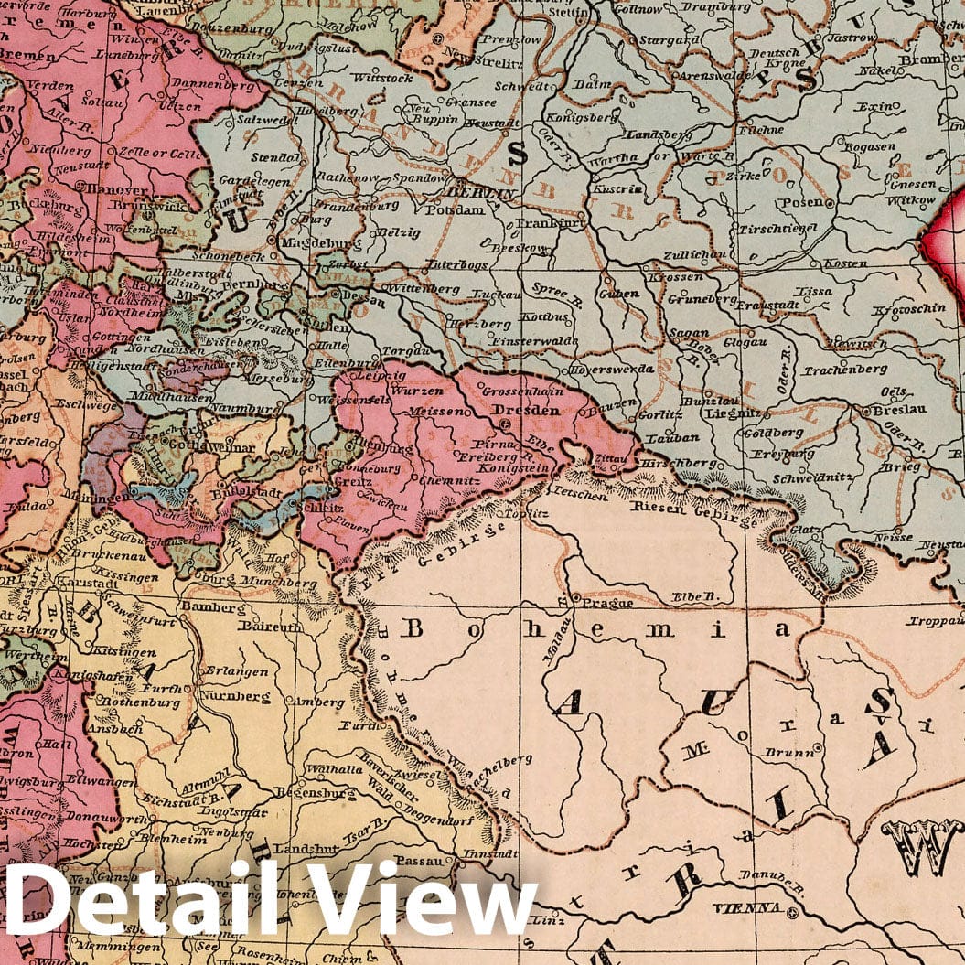 Prussia and West Germany, 1856 - Historical Map Print from Morse's General Atlas