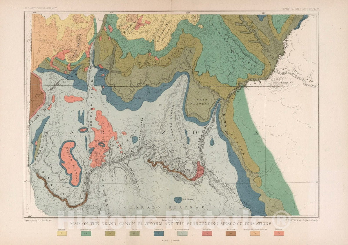 Grand Canyon Platform - Geologic Map, 1882 - Historical Map Print