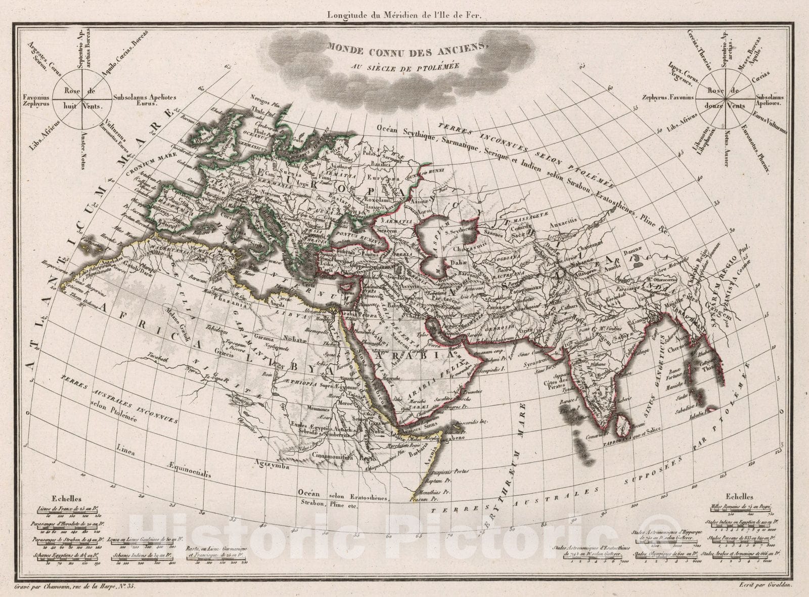 Historic Map : World Atlas Map, Monde Connu des Anciens, au Siecle de Ptolemee. 1812 - Vintage Wall Art