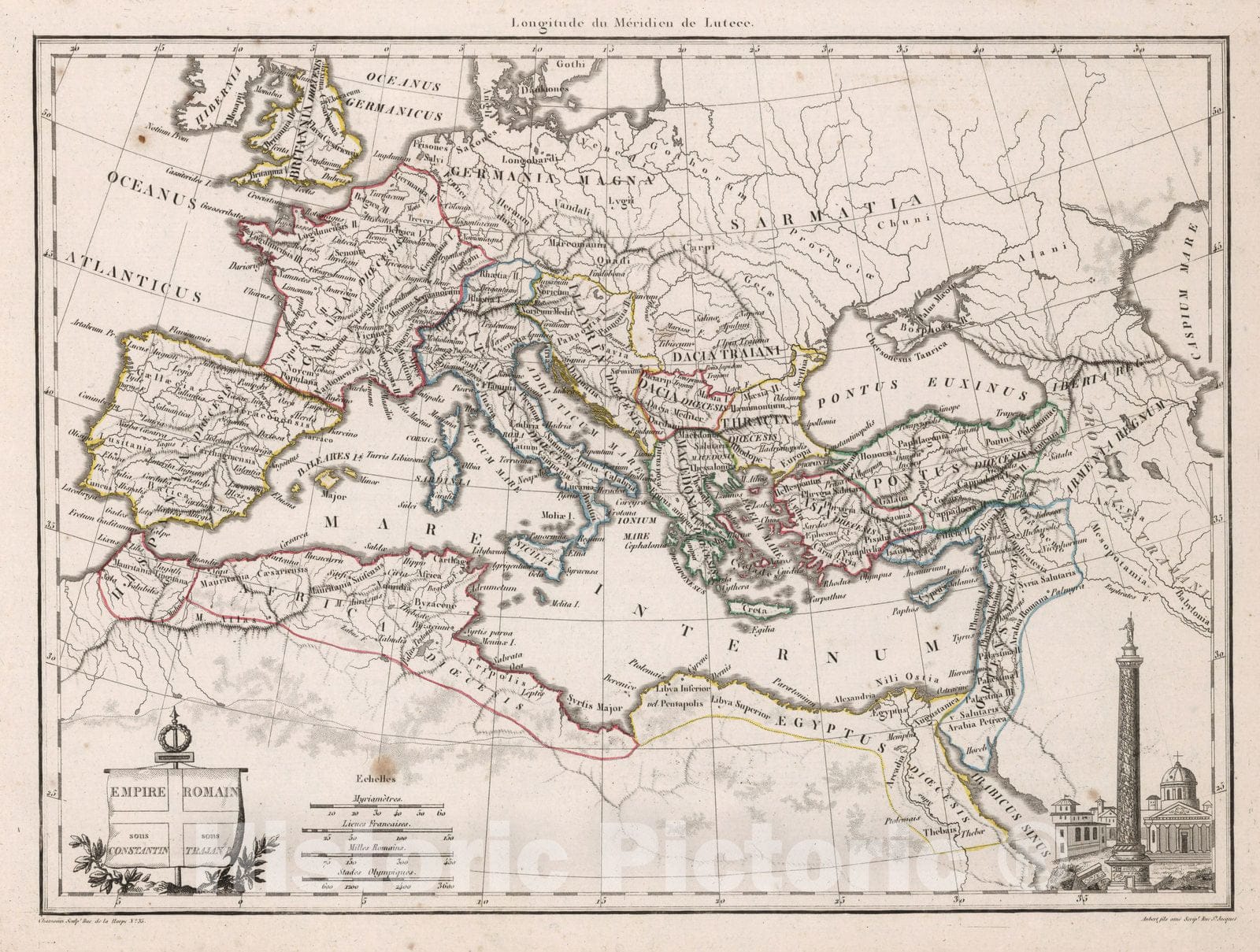 Roman Empire under Constantine and Trajan, 1812 - Historical Map Print
