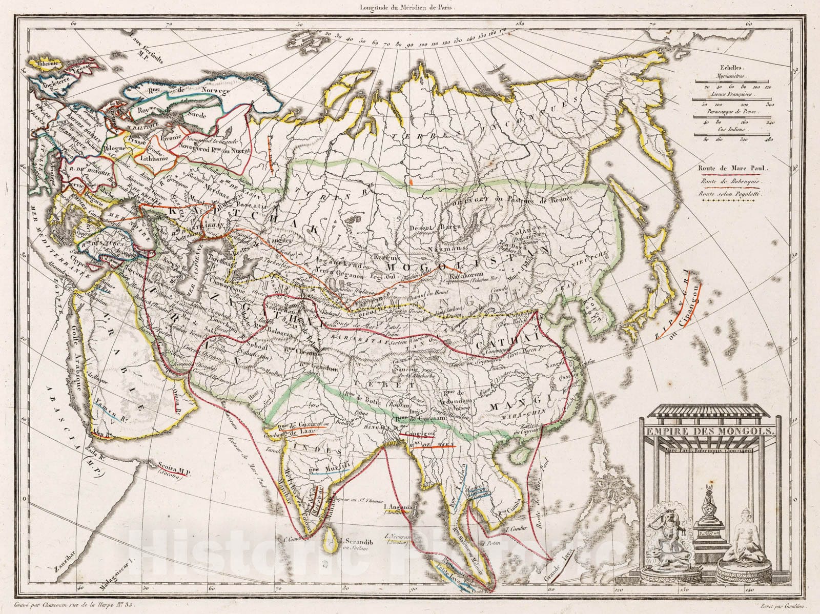 Historic Map - World Atlas Map, Empire des Mongols. 1812 - Vintage Wall Art