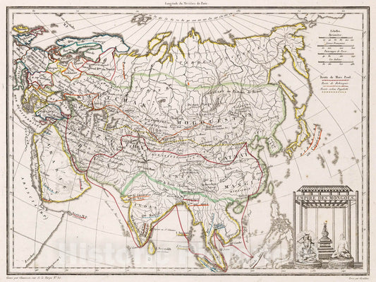 Historic Map - World Atlas Map, Empire des Mongols. 1812 - Vintage Wall Art