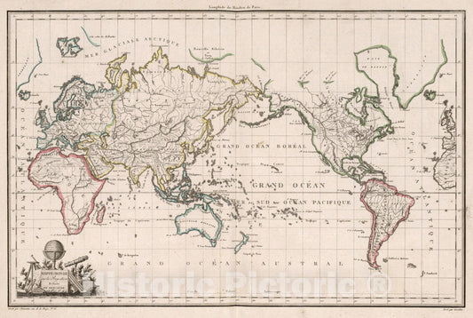 Historic Map : Mappe-Monde sur la Projection Reduite de Mercator, 1812 - Vintage Wall Art