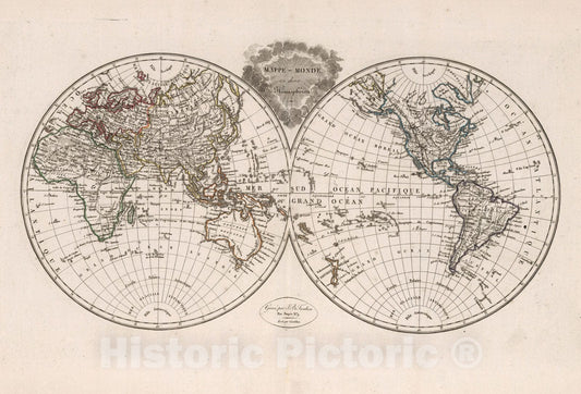 Historic Map : Mappe_Monde en deux Hemispherea, 1812 - Vintage Wall Art