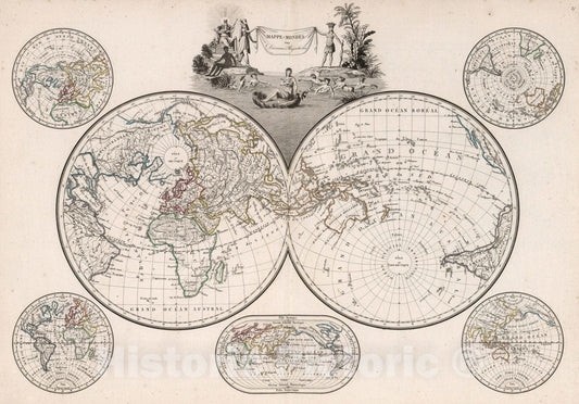 Historic Map : Mappe-Monde sur Diverses Projections, 1812 - Vintage Wall Art