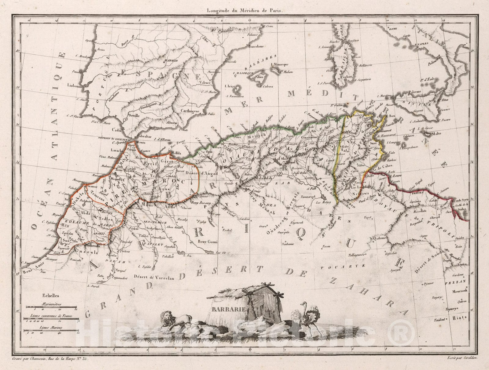 Historic Map : Morocco,Barbarie. 1812 , Vintage Wall Art