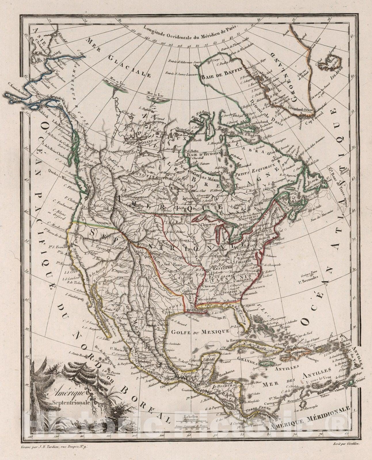 Historic Map : World Atlas Map, Amerique Septentrionale. 1812 - Vintage Wall Art