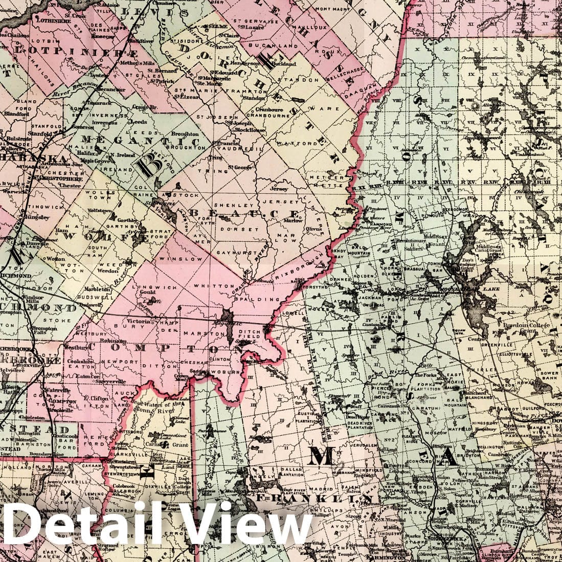 New England - Railroad Map, 1875 - Historical Map Print