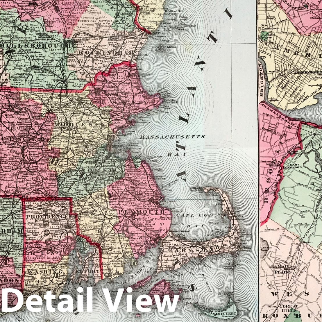 Boston and Vicinity, Lower New England - Railroad Map, 1874