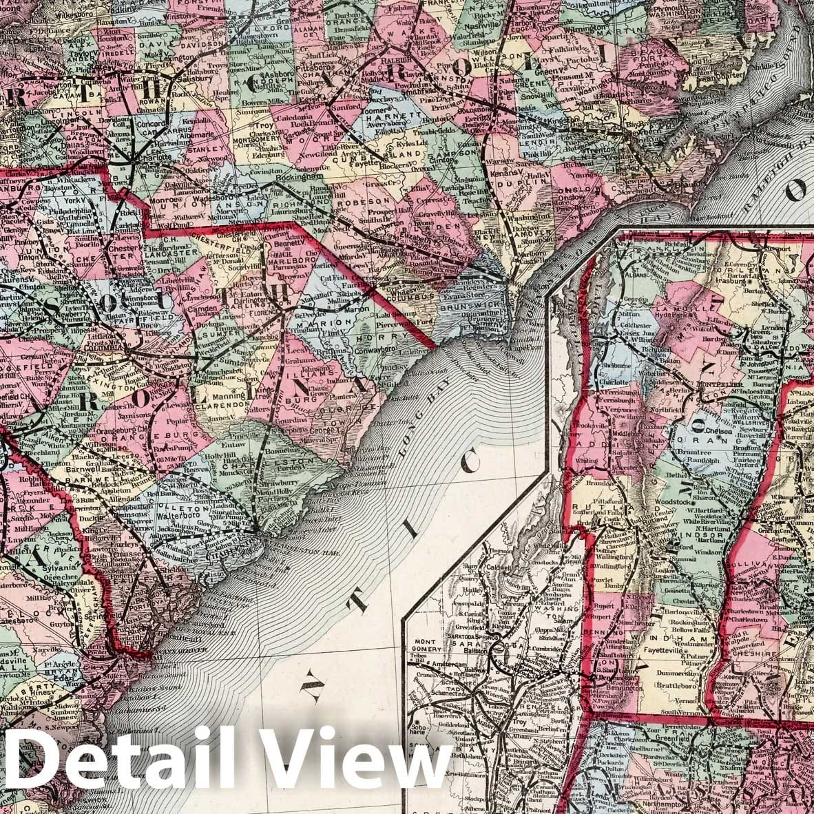New England and South-Eastern States - Railroad Map, 1875