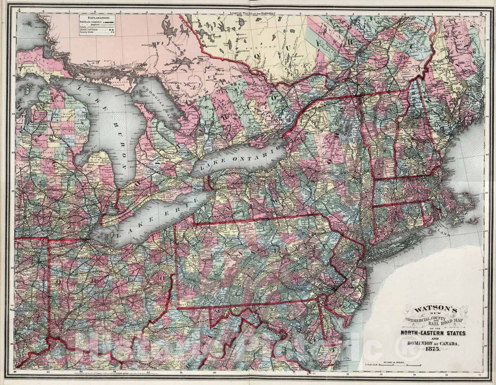 Historic Map : North-Eastern States and Dominion of Canada. 1875 - Vintage Wall Art