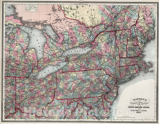 Historic Map : North-Eastern States and Dominion of Canada. 1875 - Vintage Wall Art