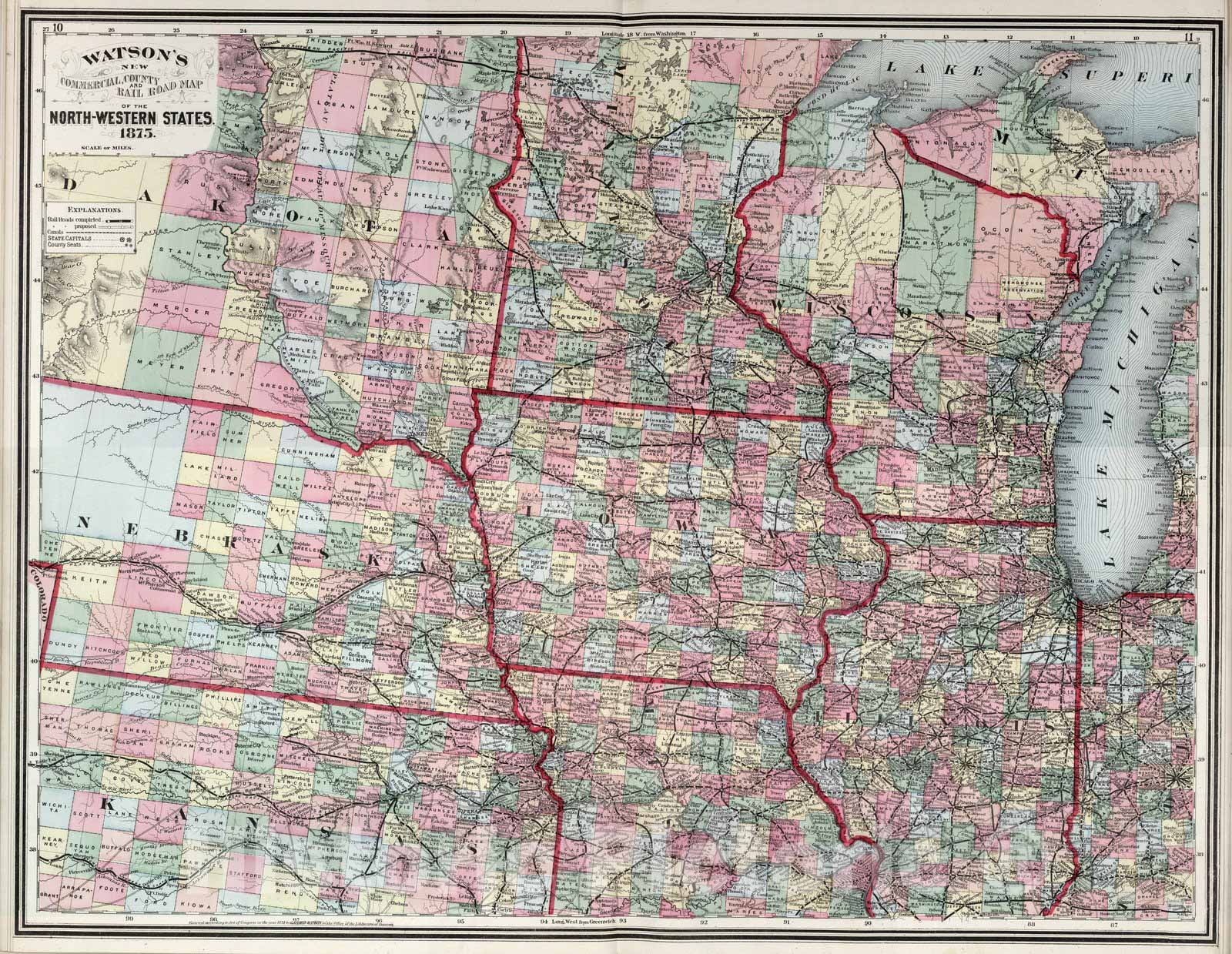 Historic Map : North-Western States. 1875 - Vintage Wall Art