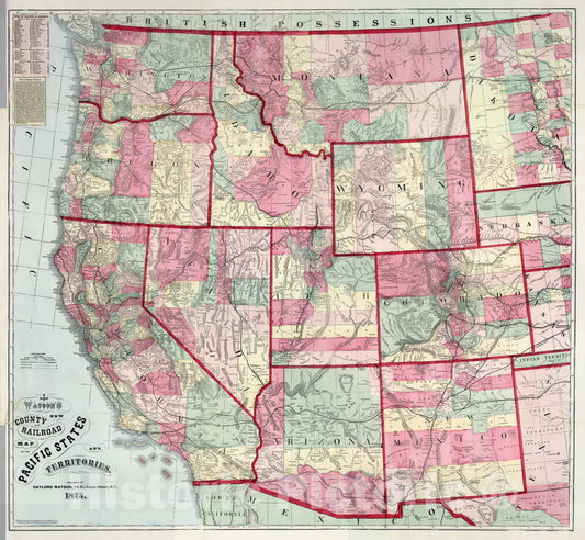 Historic Wall Map : Pacific States and Territories. 1875 - Vintage Wall Art