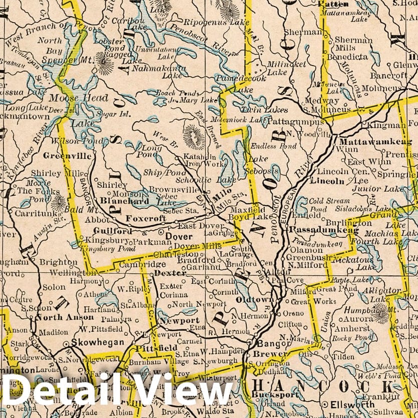 Maine - Railroad Map, 1882 - Cram's Atlas Historical Reproduction