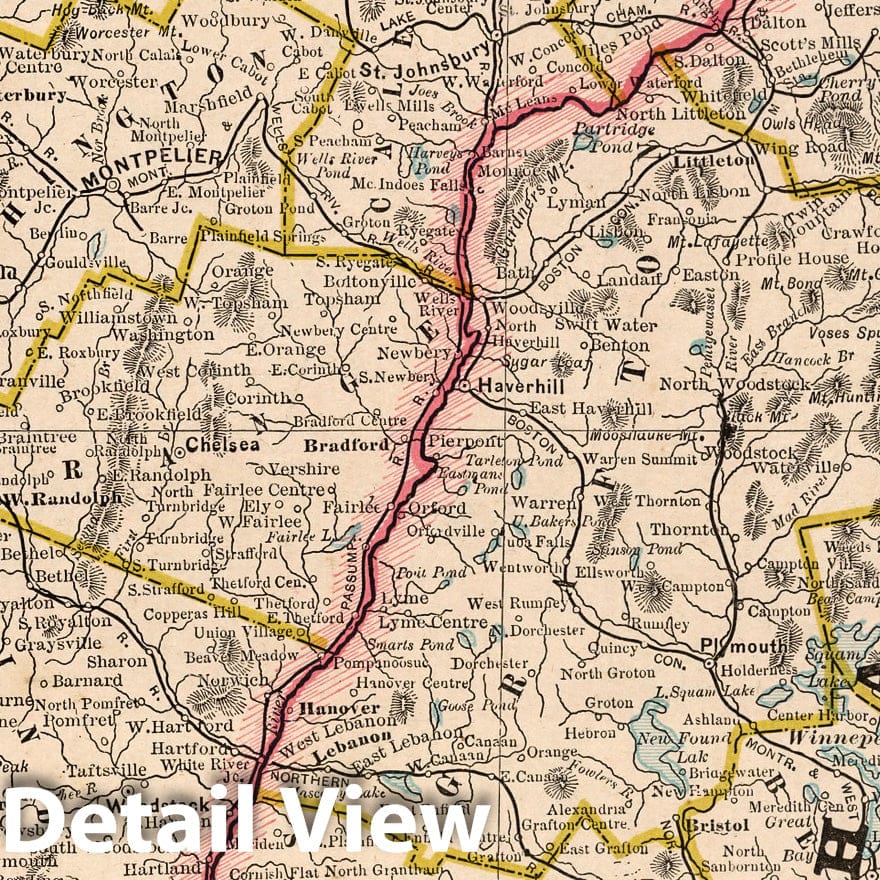 New Hampshire and Vermont - Railroad Map, 1882 - Cram's Atlas Print