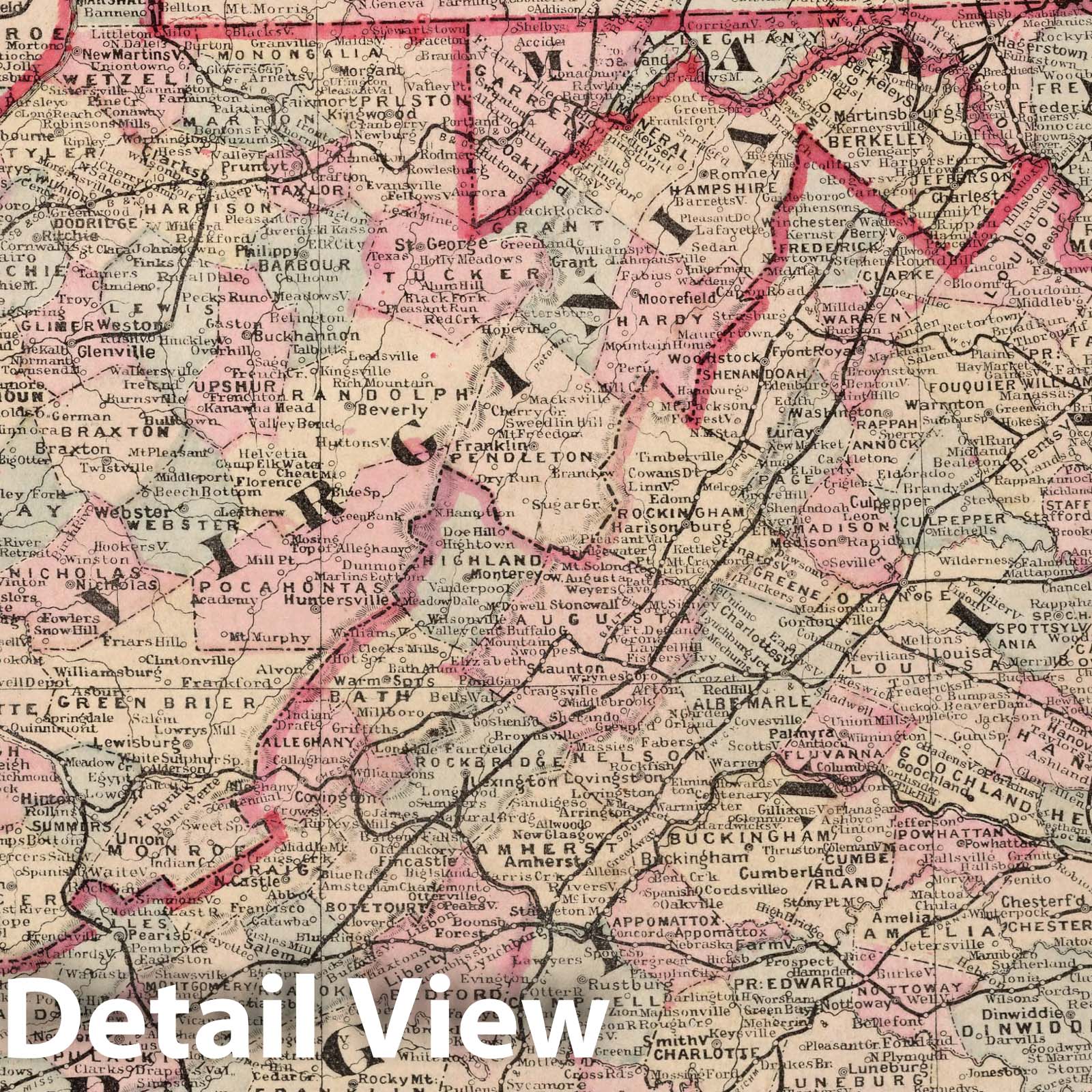 Virginia and West Virginia - Railroad Map, 1882 - Cram's Atlas