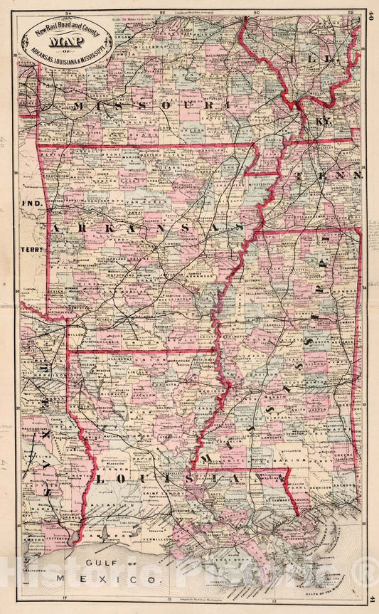 Arkansas, Louisiana, and Mississippi - Railroad Map, 1882
