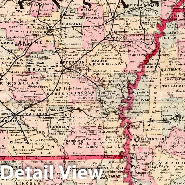 Arkansas, Louisiana, and Mississippi - Railroad Map, 1882
