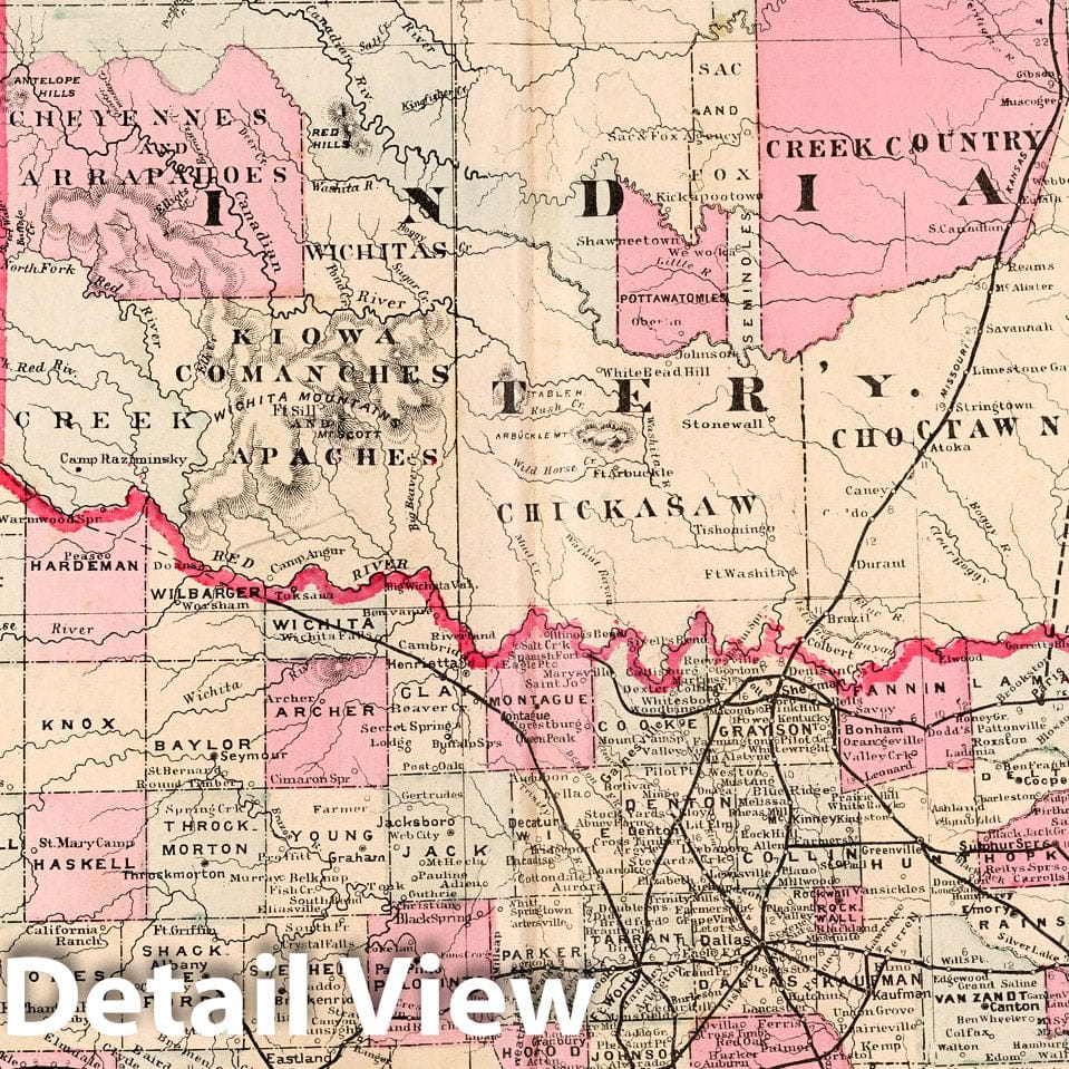 Indian Territory and Northern Texas - Railroad Map, 1882 - Cram's Atlas