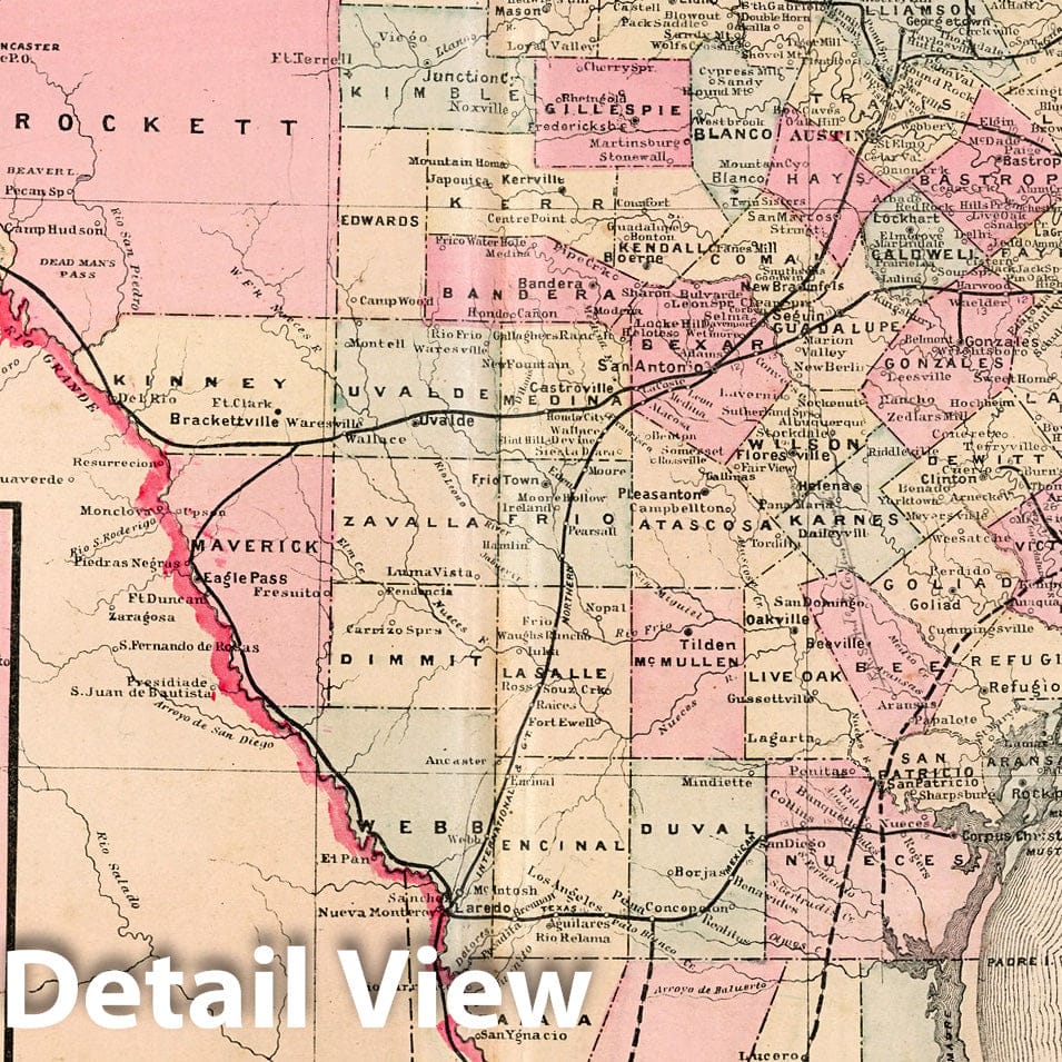 Southern Texas - Railroad Map, 1882 - Cram's Atlas Reproduction