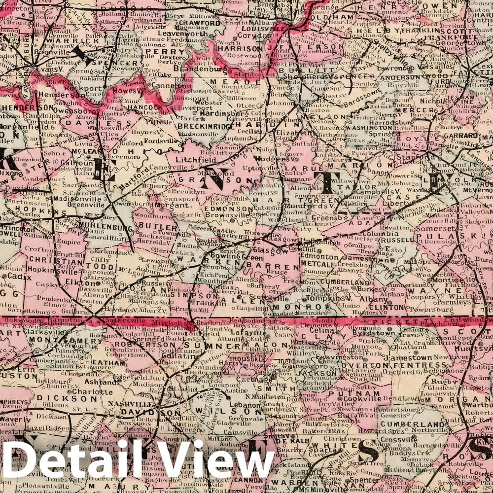 Historic Map : World Atlas Map, Kentucky and Tennessee. 1882 - Vintage Wall Art