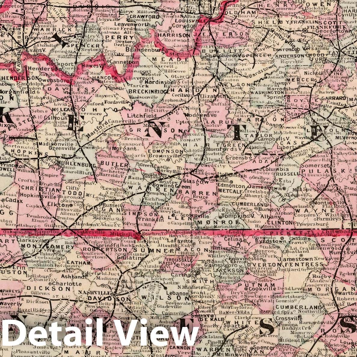 Kentucky and Tennessee - Railroad Map, 1882 - Historical Map Print
