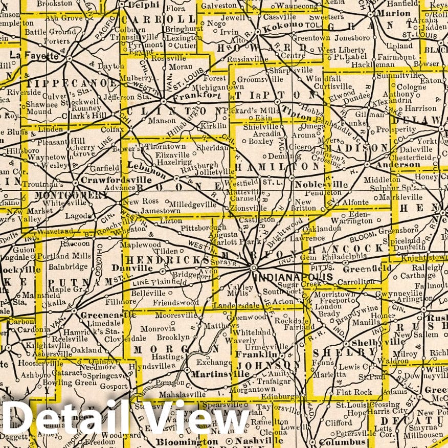 Indiana - Railroad Map, 1882 - Cram's Atlas Historical Reproduction