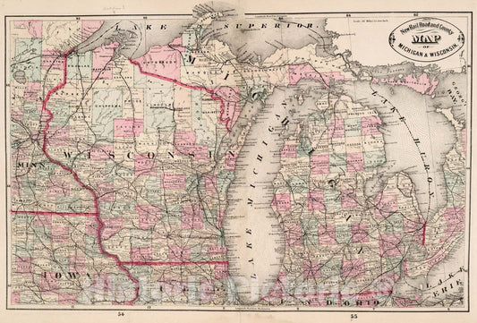 Michigan and Wisconsin - Railroad Map, 1882 - Cram's Family Atlas