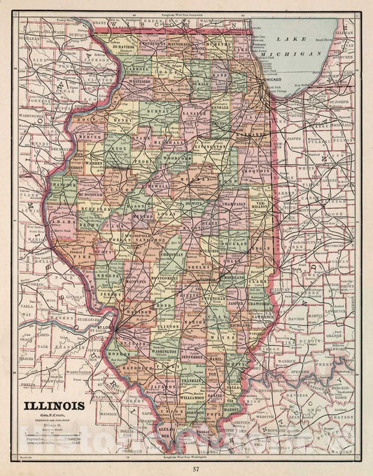 Illinois - Railroad Map, 1882 - Cram's Atlas Historical Print