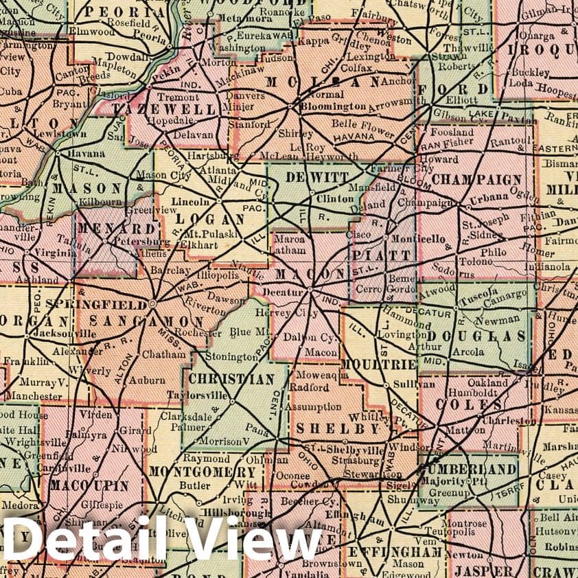 Historic Map : World Atlas Map, Illinois. 1882 - Vintage Wall Art