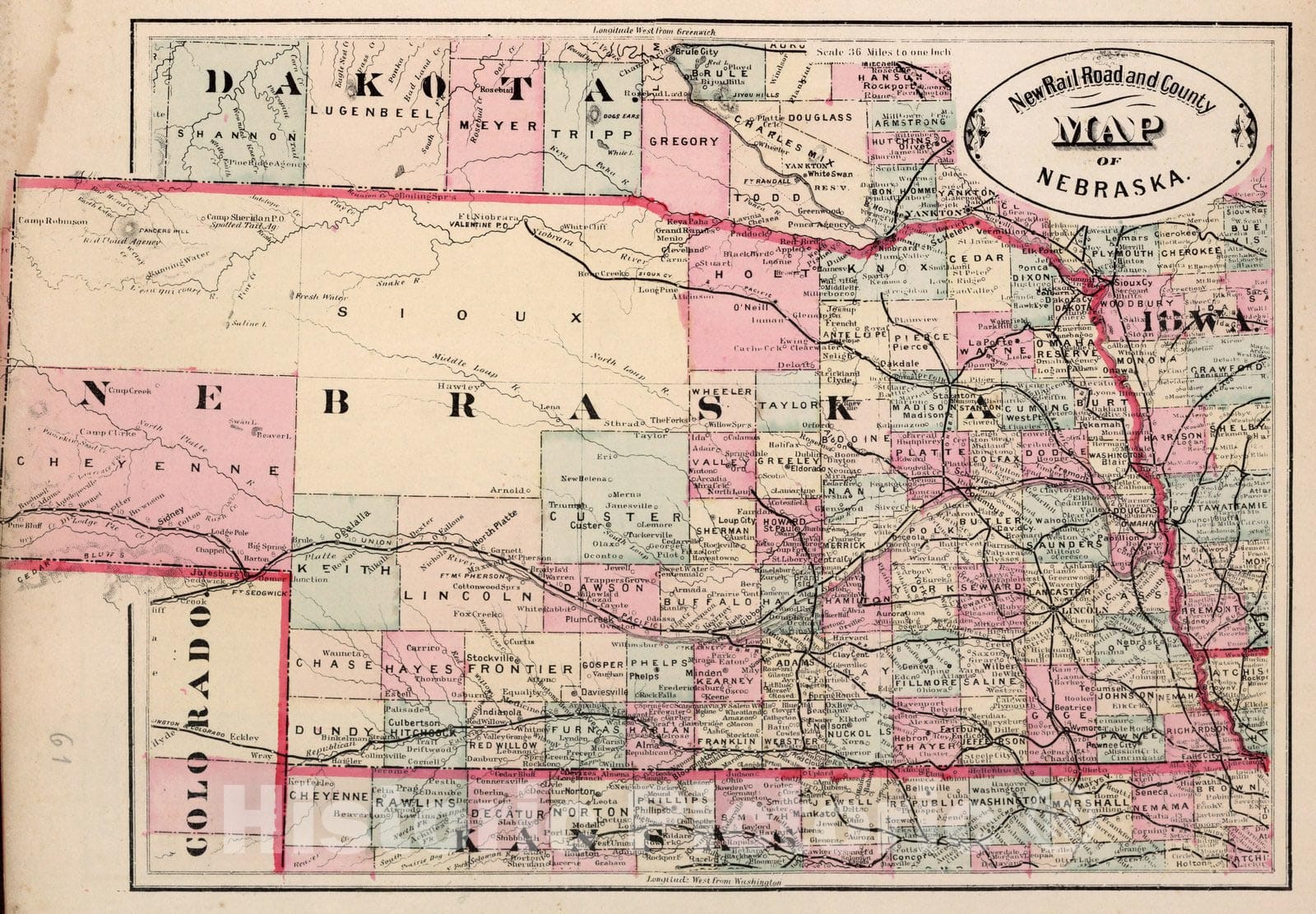 Historic Map : World Atlas Map, Nebraska. 1882 - Vintage Wall Art