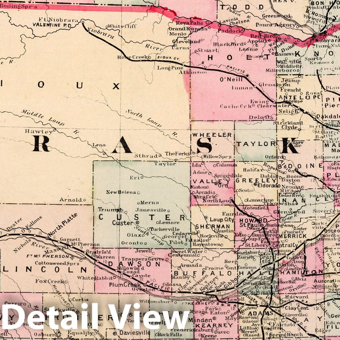 Historic Map : World Atlas Map, Nebraska. 1882 - Vintage Wall Art