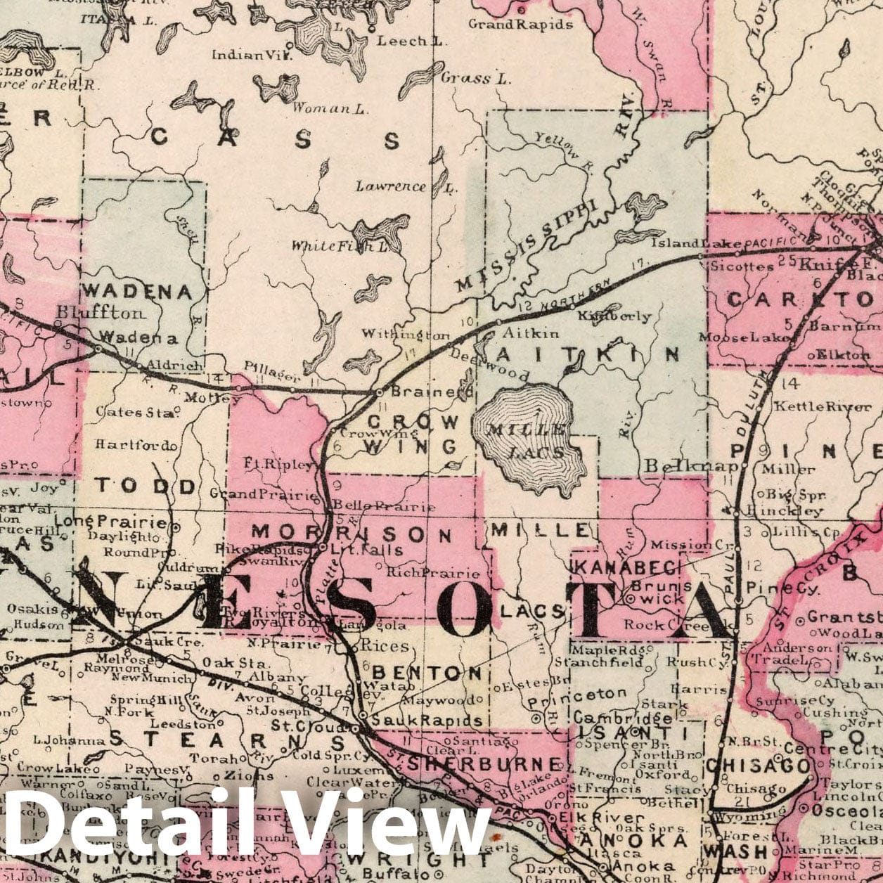 Minnesota - Railroad Map, 1882 - Cram's Atlas Historical Reproduction