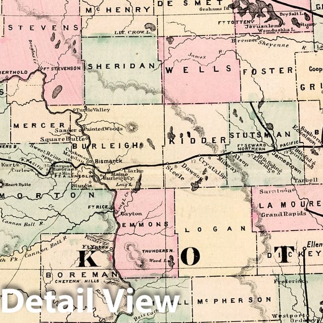 Dakota and Manitoba - Railroad Map, 1882 - Cram's Atlas Historical Print