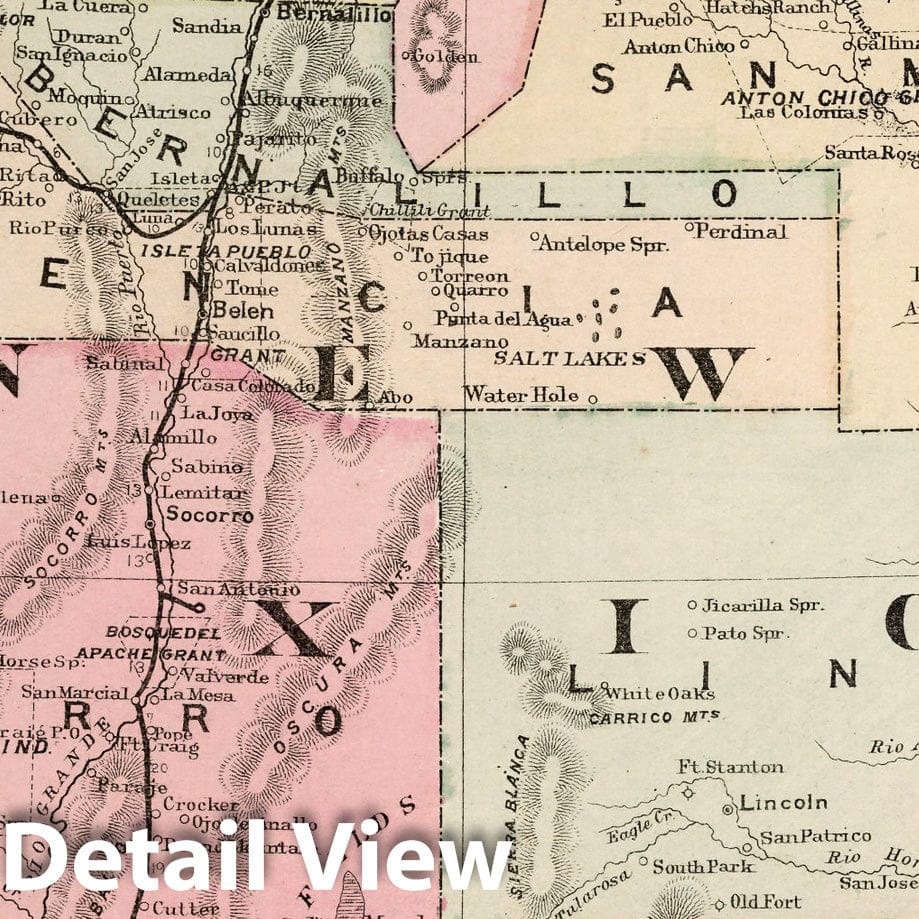 New Mexico - Railroad Map, 1882 - Cram's Atlas Reproduction