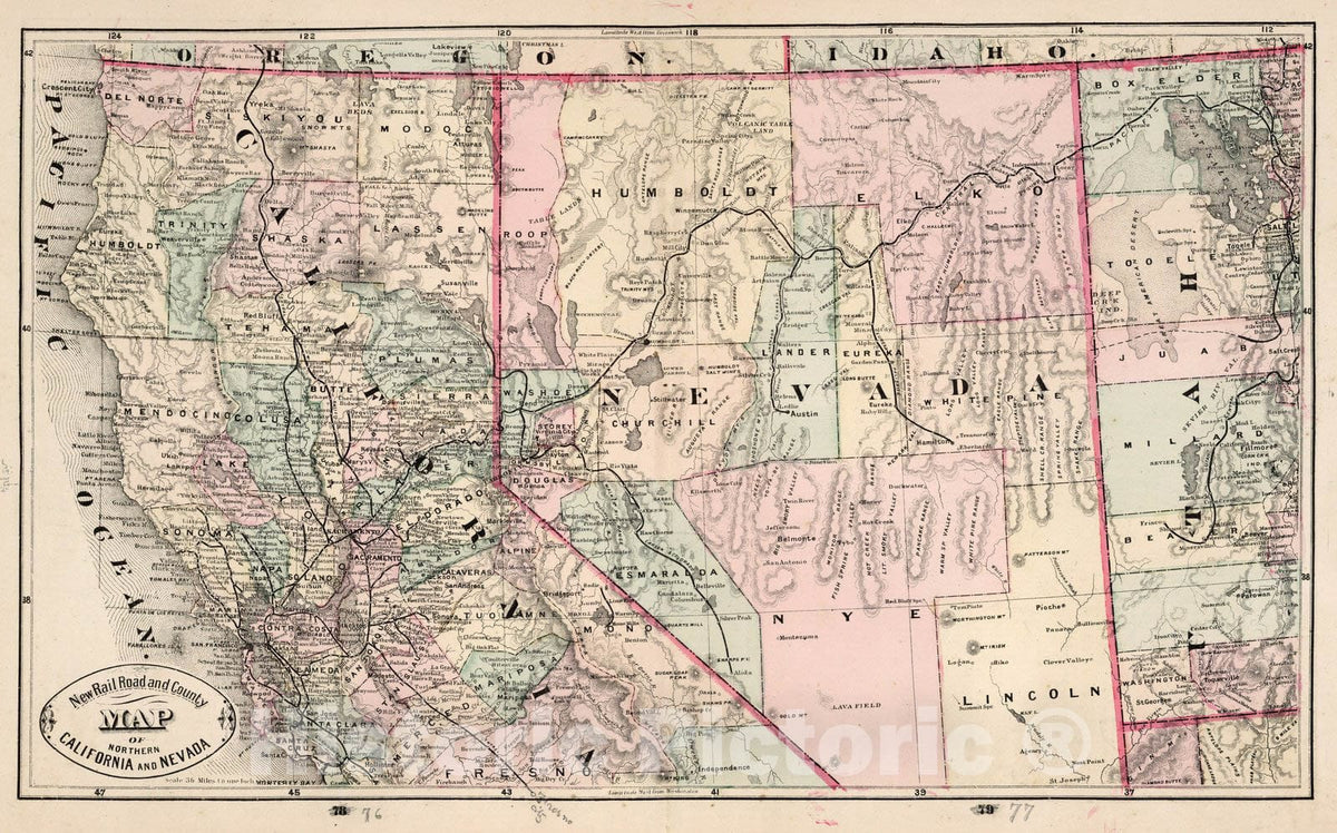 Northern California and Nevada - Railroad Map, 1882 - Cram's Atlas