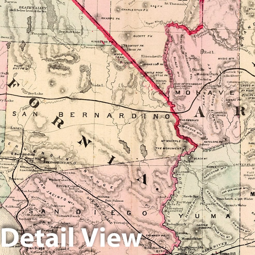 Southern California and Arizona - Railroad Map, 1882 - Historical Map Print