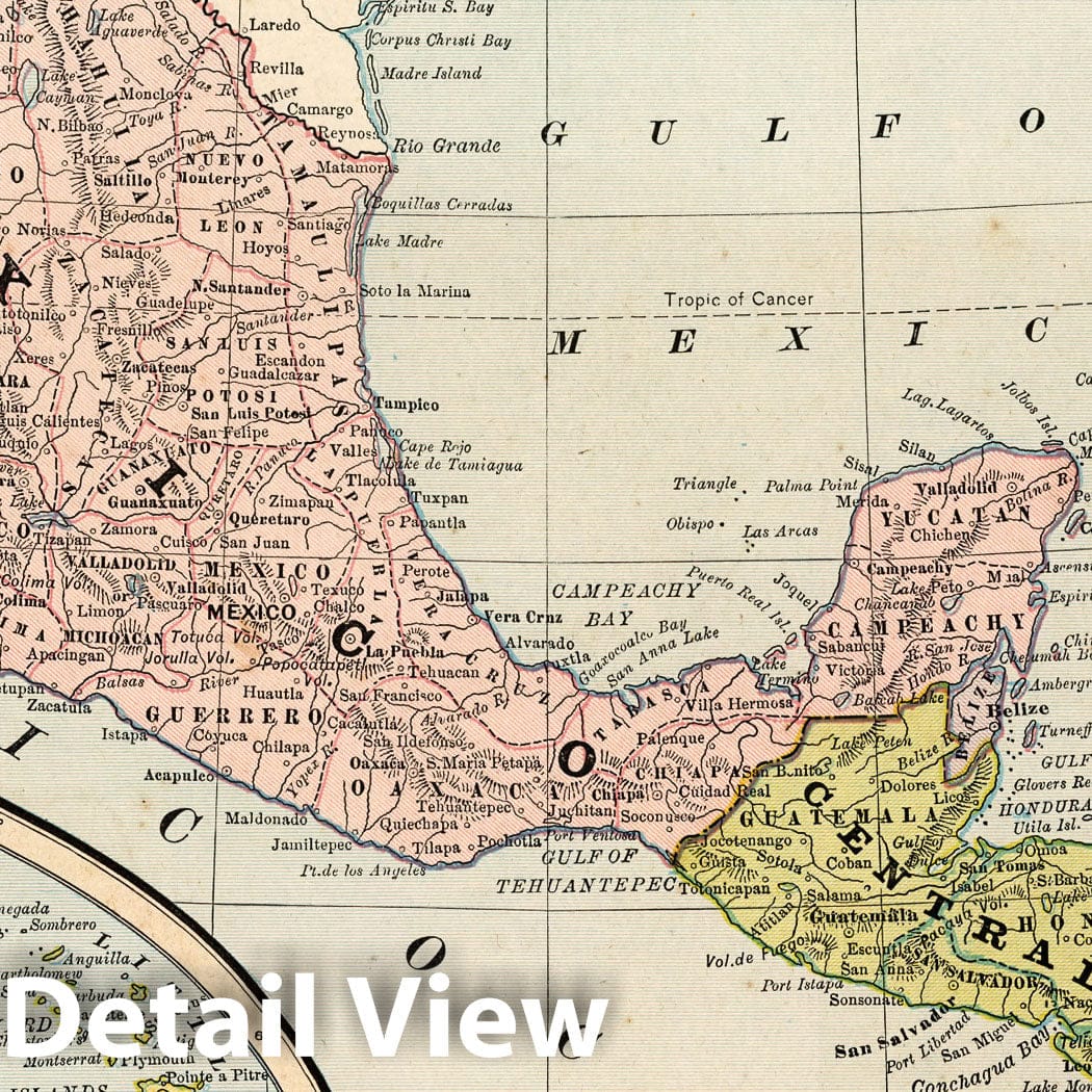 Mexico, Cuba, Central America & West Indies - 1882 Railroad Map Print