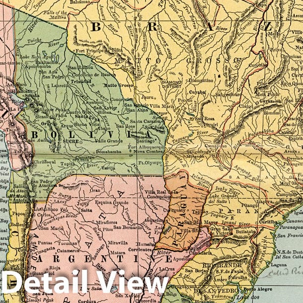 South America with Isthmus of Panama - Railroad Map, 1882