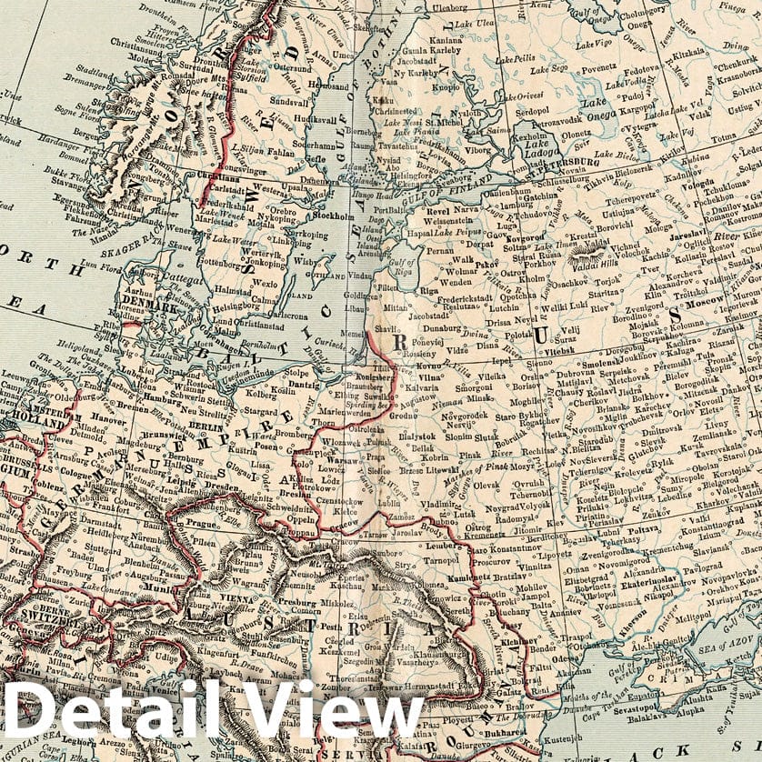 Europe - Railroad Map, 1882 - Cram's Family Atlas Historical Reproduction