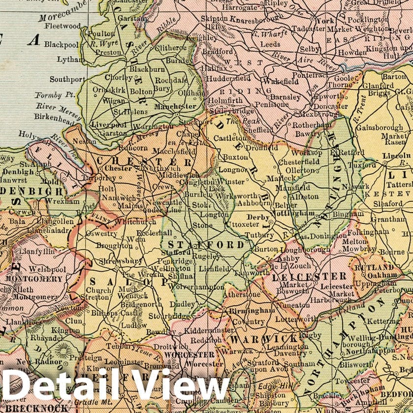 England and Wales - Railroad Map, 1882 - Historical Atlas Print